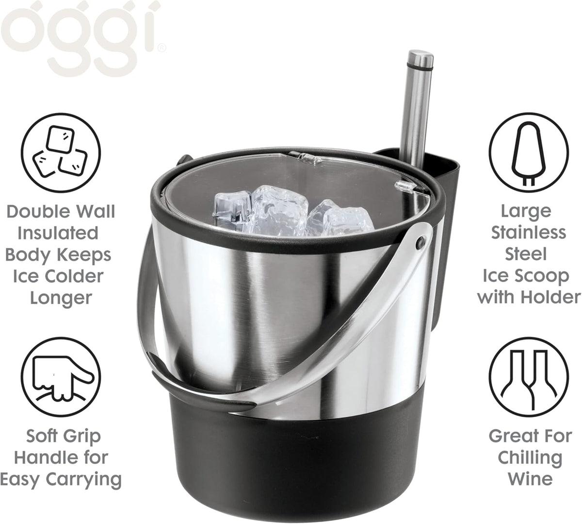 Oggi Double-Wall Ice Bucket with Scoop – 3.8 L
