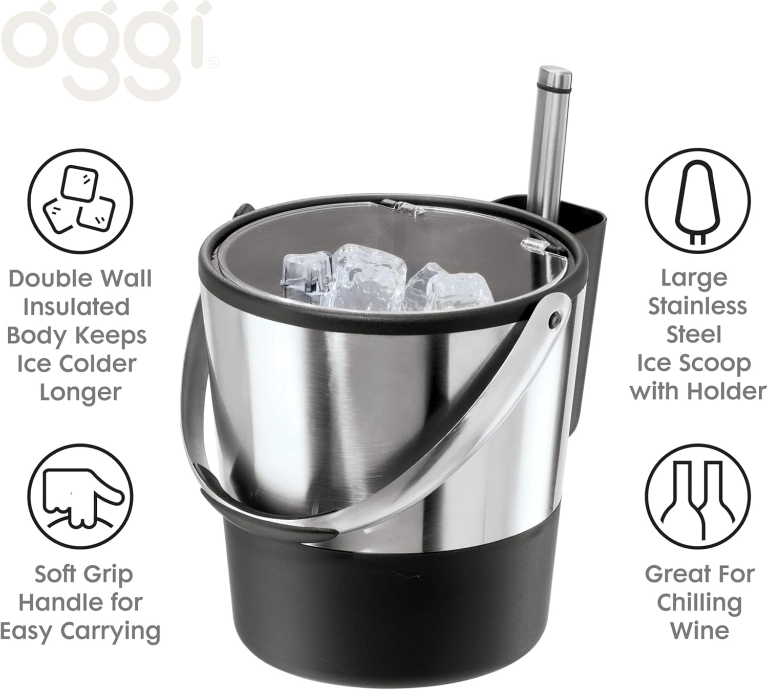 Oggi Double-Wall Ice Bucket with Scoop – 3.8 L