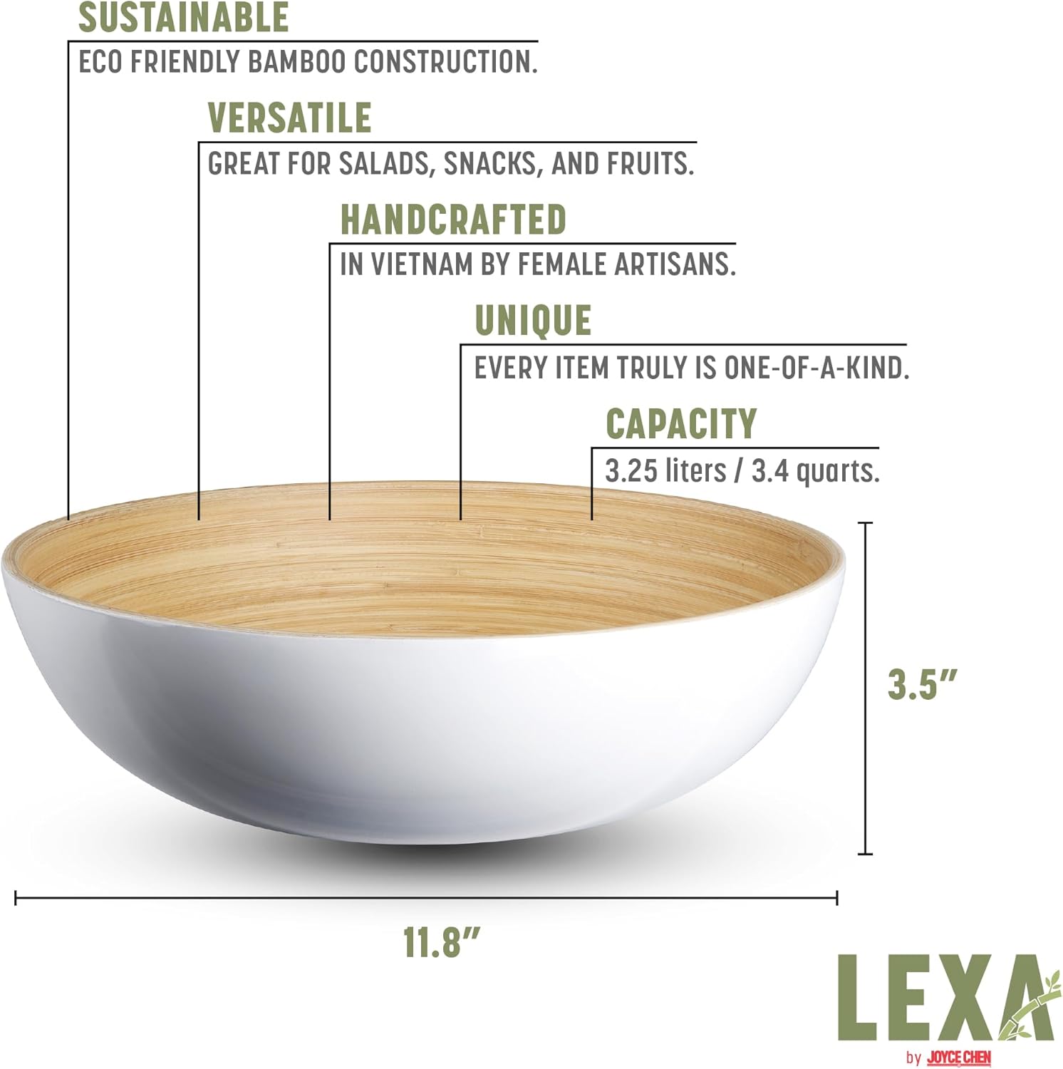 Joyce Chen Lexa Bamboo Salad Bowl – White – 12 Inch