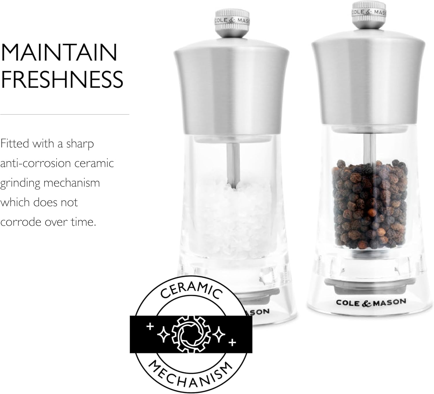 Cole & Mason Bromley Salt & Pepper Mill Gift Set – Acrylic & Stainless Steel – 6" / 15 cm