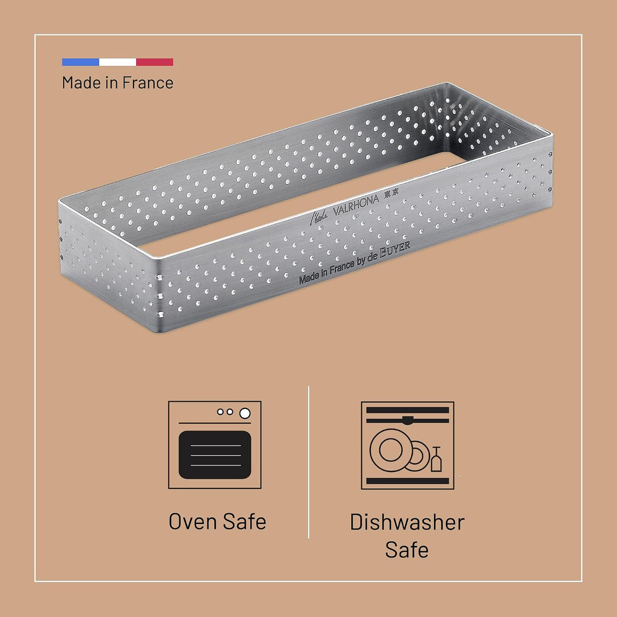 De Buyer Rectangular Perforated Tart Ring – 12 x 4 cm – 2 cm High
