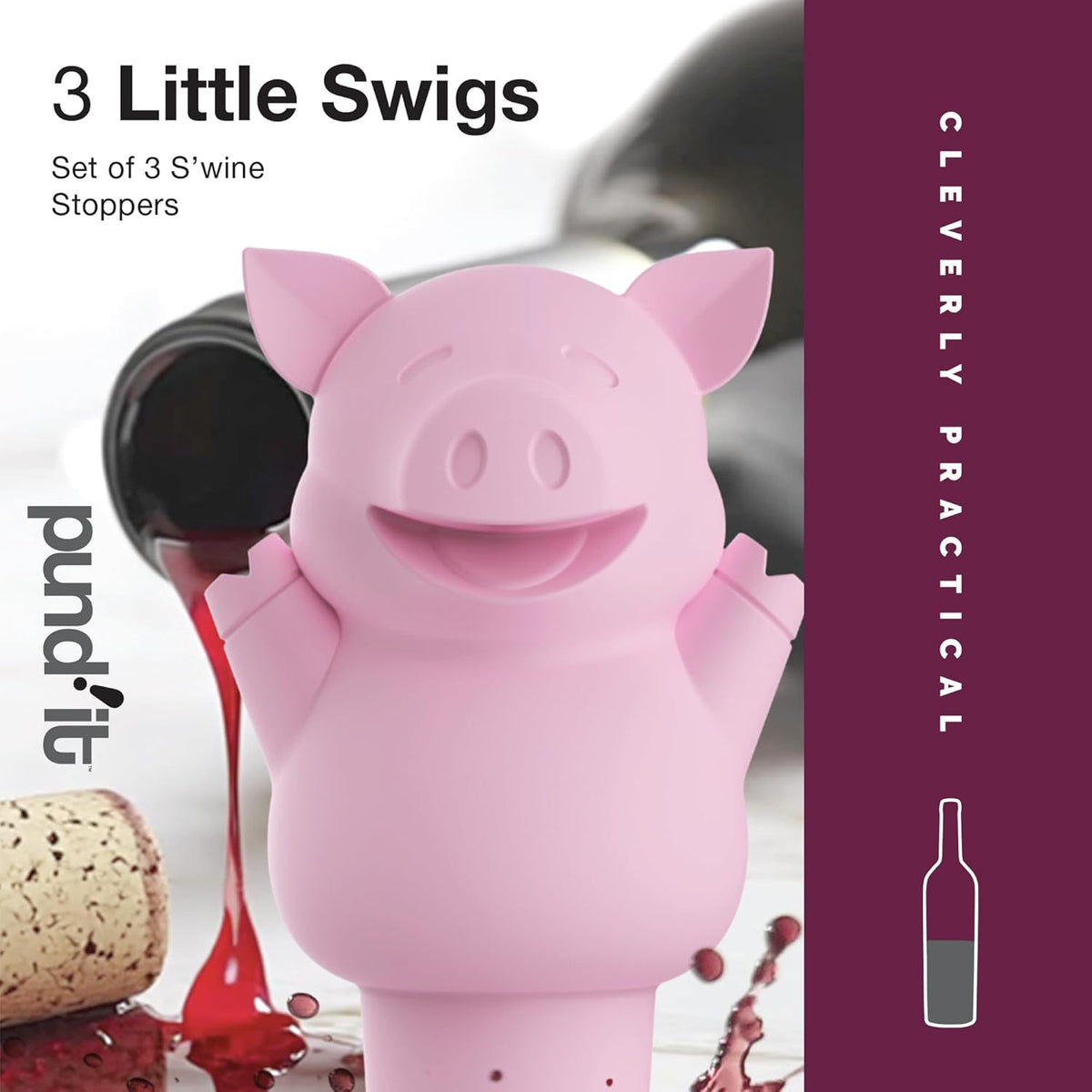 Pundit Three Little Swigs Bottle Stoppers, Set of 3