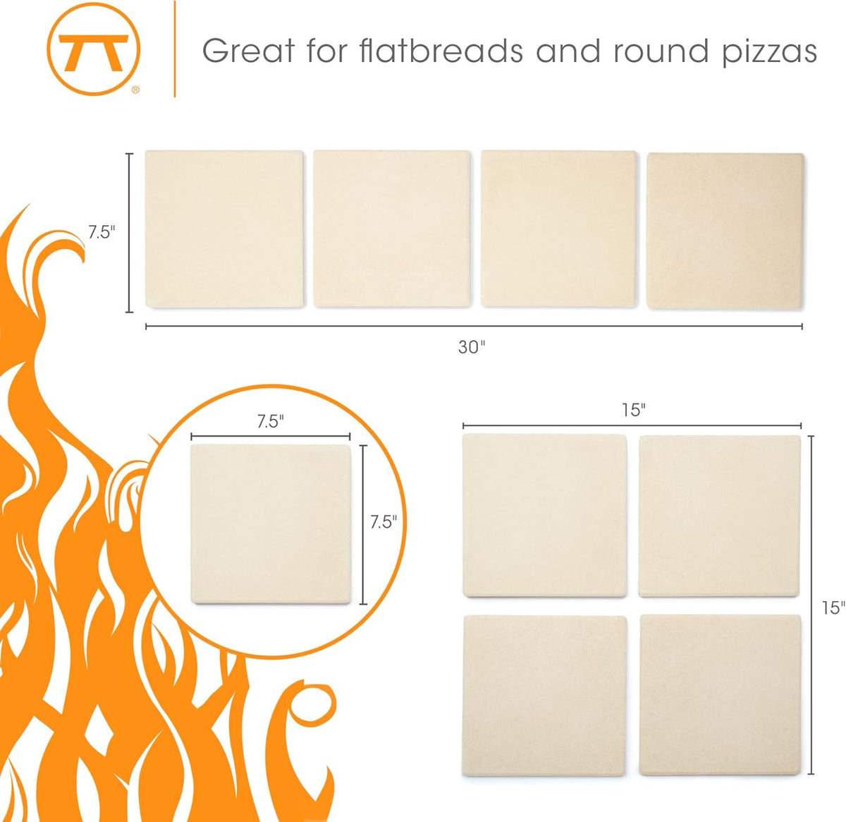 Outset Pizza Grill Stone Tiles – Set of 4 (7.5")
