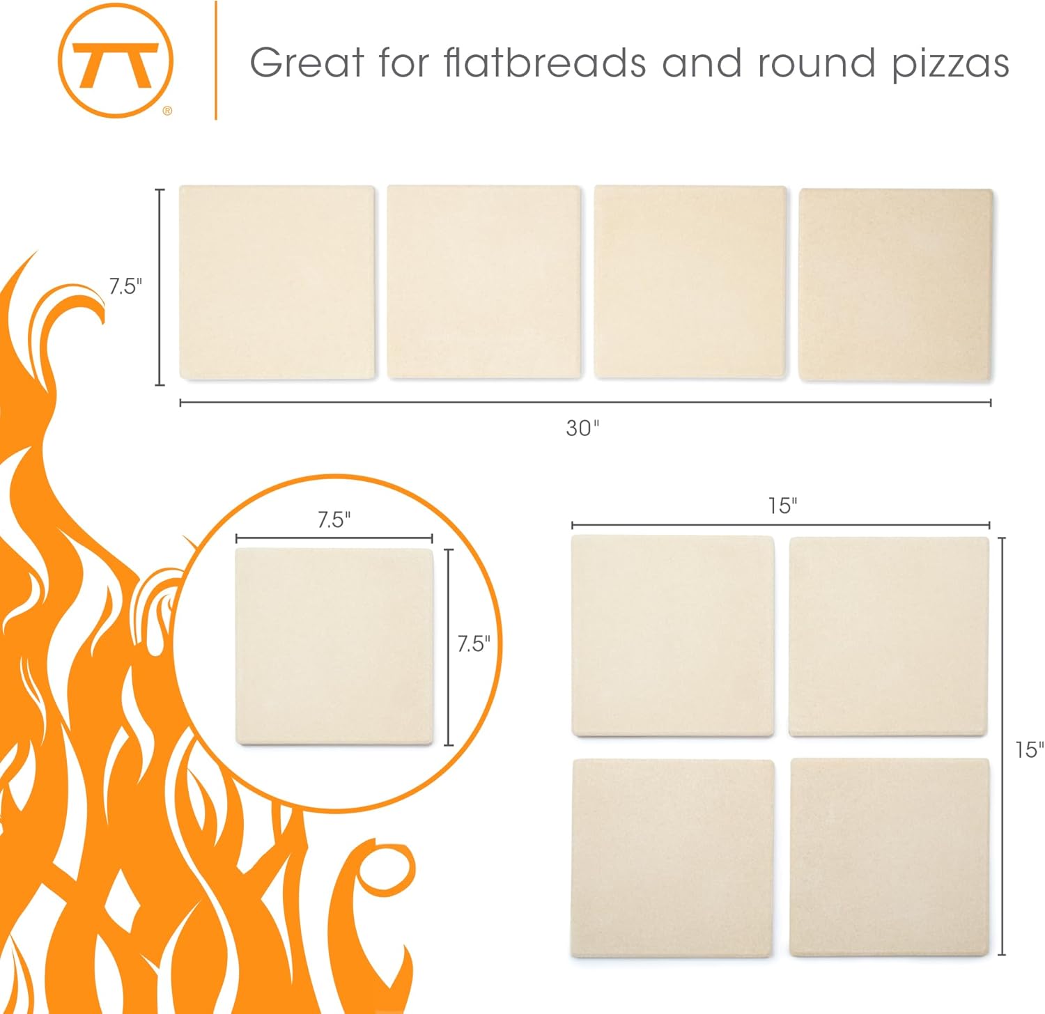 Outset Pizza Grill Stone Tiles – Set of 4 (7.5")