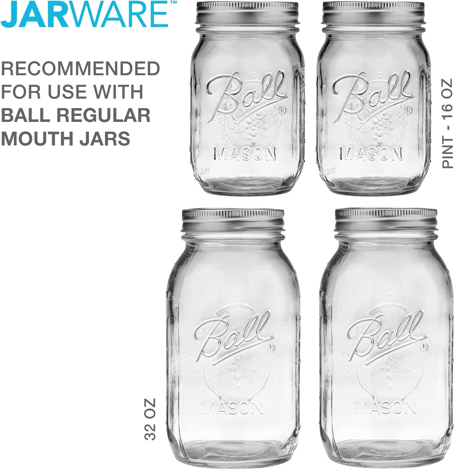 Jarware Cocktail Shaker Lid for Regular Mouth Mason Jars