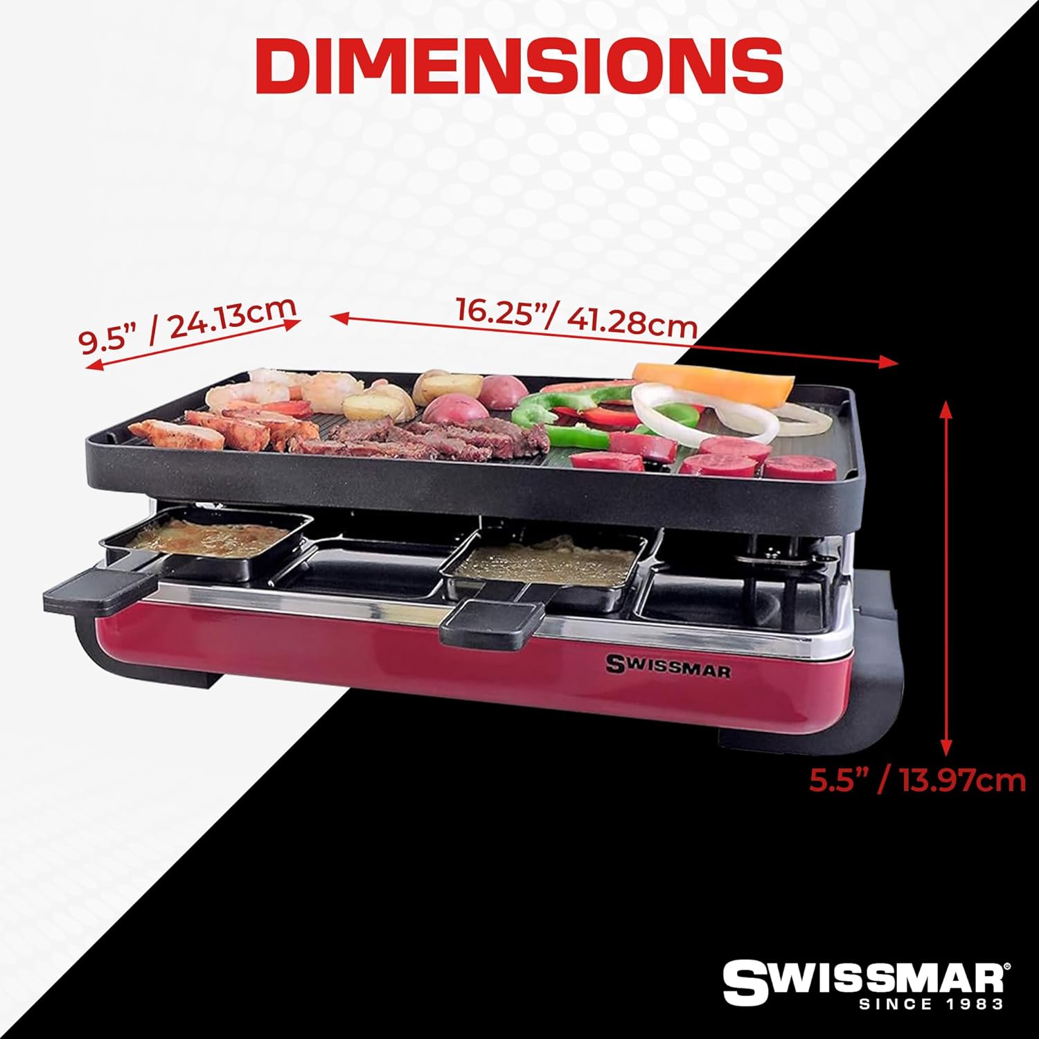 Swissmar Classic 8-Person Raclette Grill – Nonstick Aluminum Plate – Red by Kitchen Niche