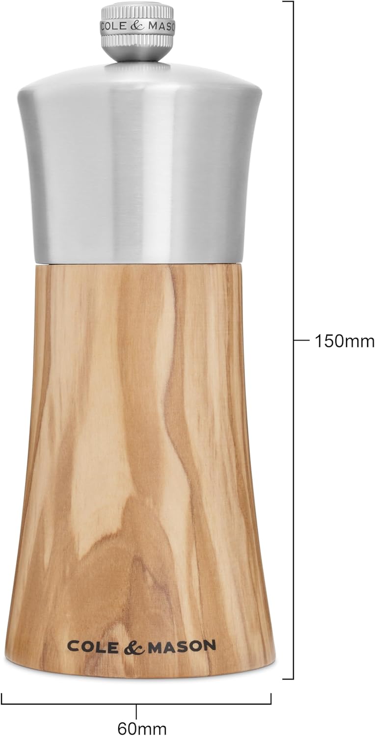 Cole & Mason Bromley Pepper Mill – Olive Wood & Stainless Steel – 6" / 15 cm
