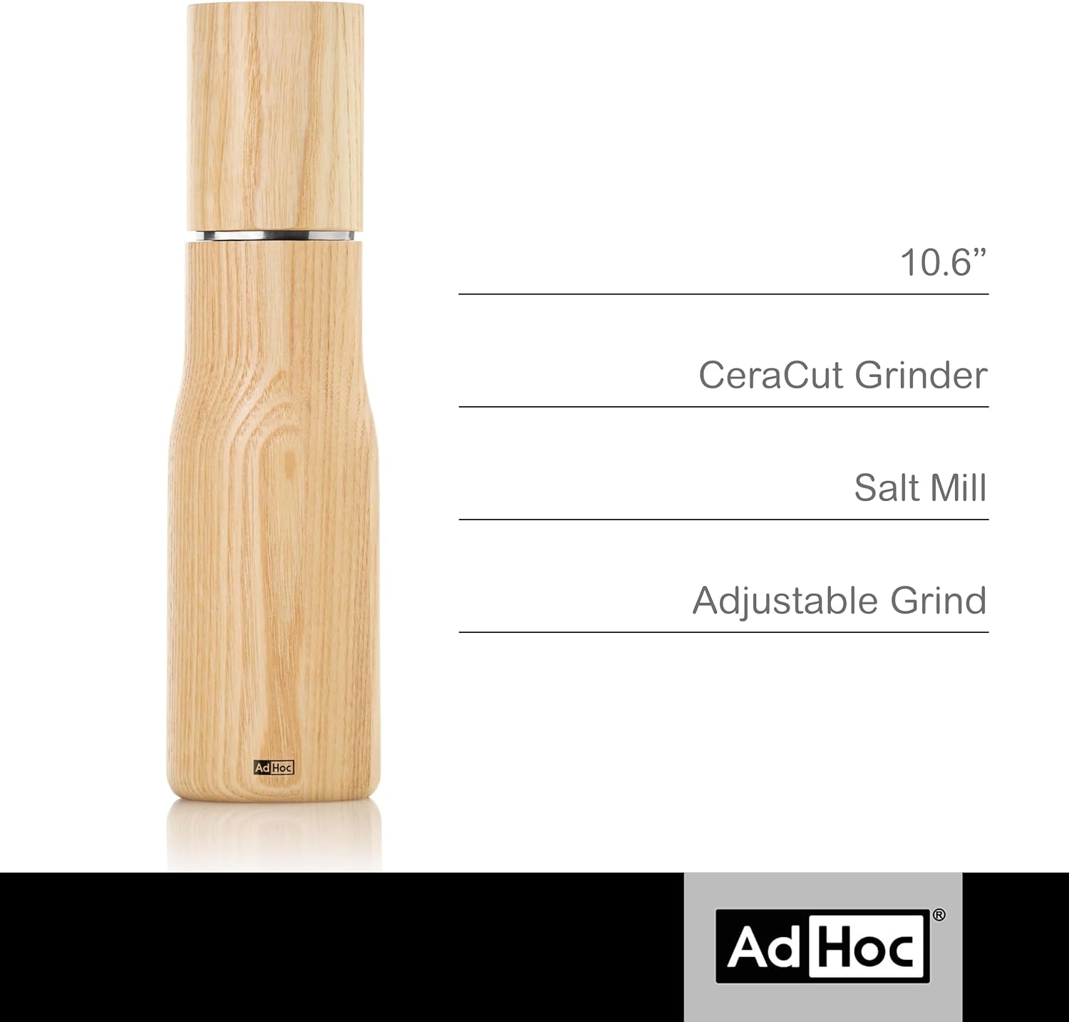 AdHoc Levo Salt and Pepper Mill – Light Ash Wood – 10.6" / 27 cm