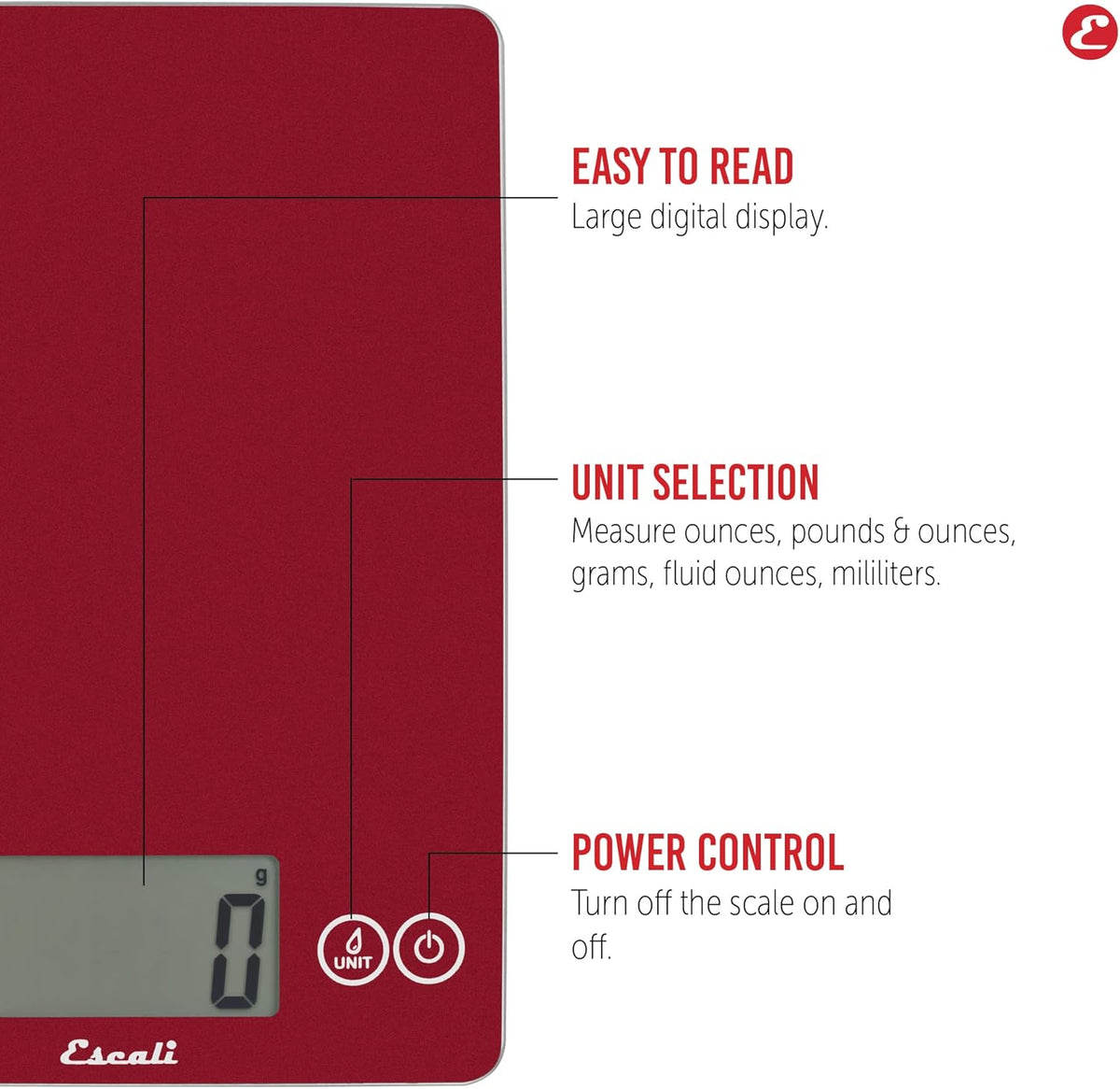 Escali Arti Digital Glass Kitchen Scale Rio Red Rock