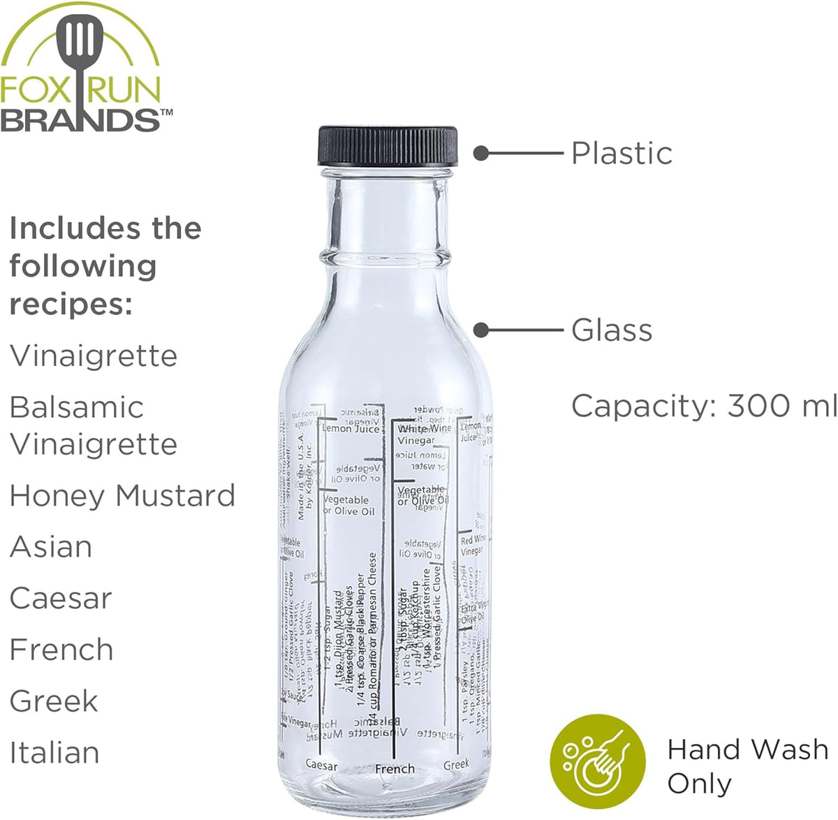Fox Run Glass Salad Dressing Shaker Bottle