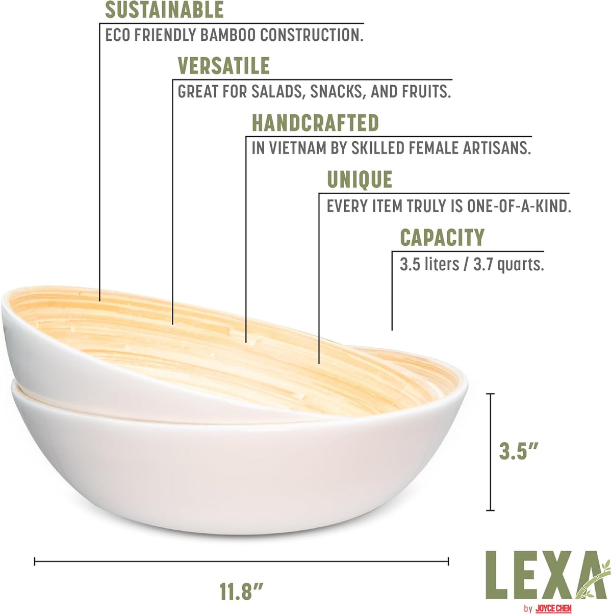 Joyce Chen Lexa Bamboo Salad Bowl – White – 12 Inch – Set of 2
