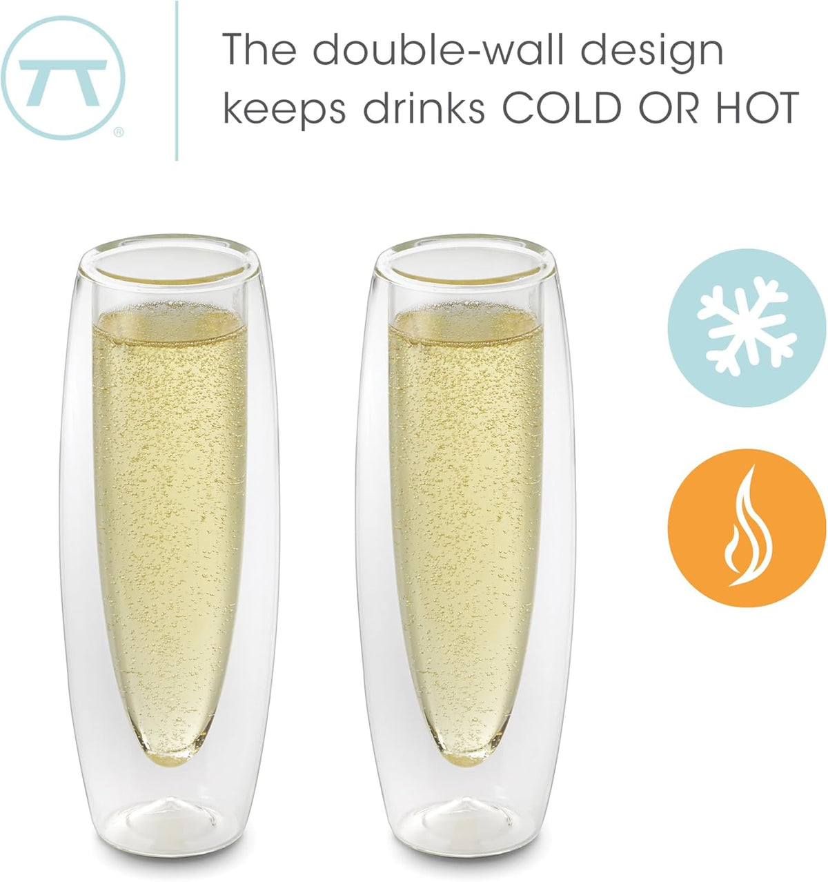 Outset Double Wall Stemless Champagne Flutes Set of 2 – Borosilicate