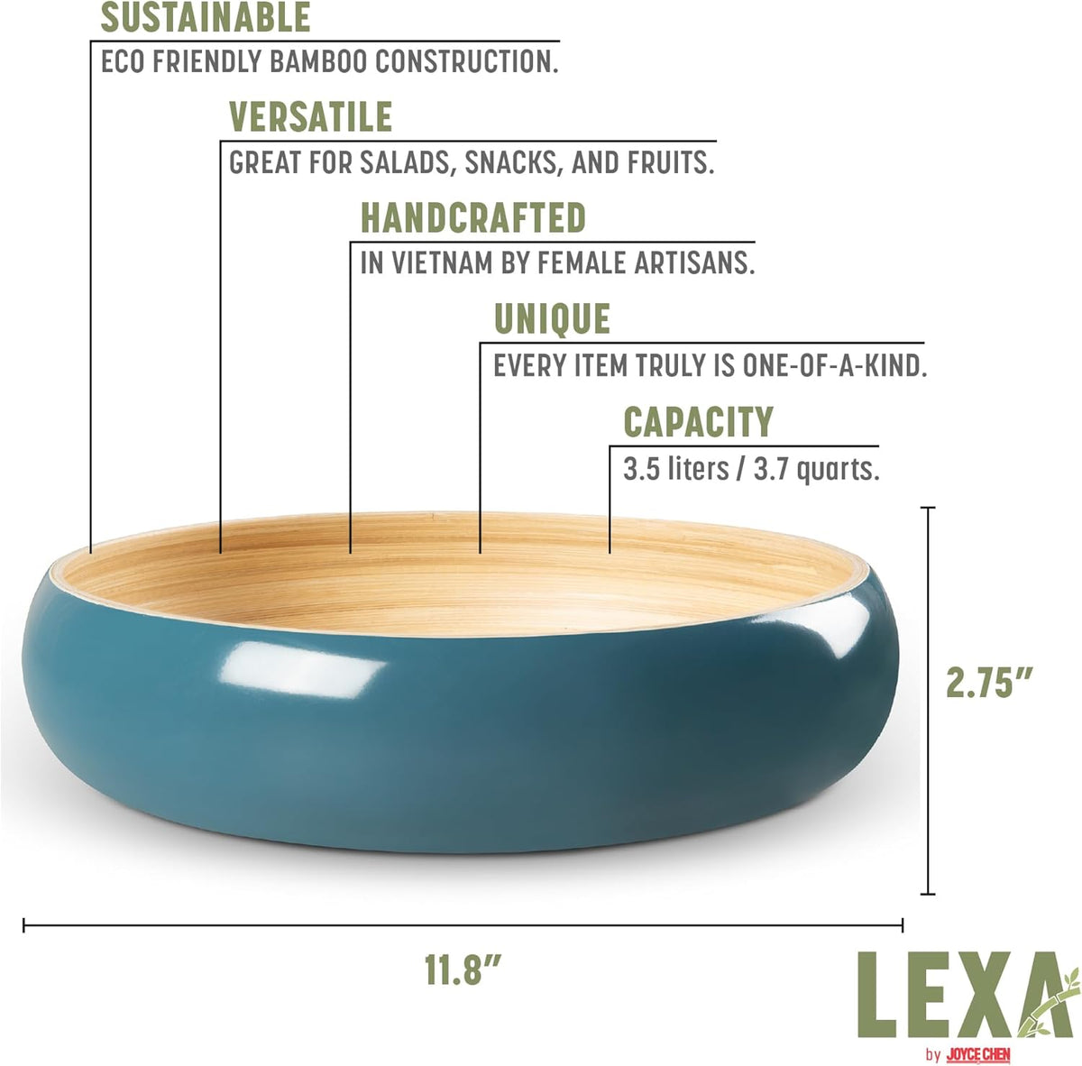 Joyce Chen Lexa Bamboo Fruit Bowl – Navy – 12 Inch