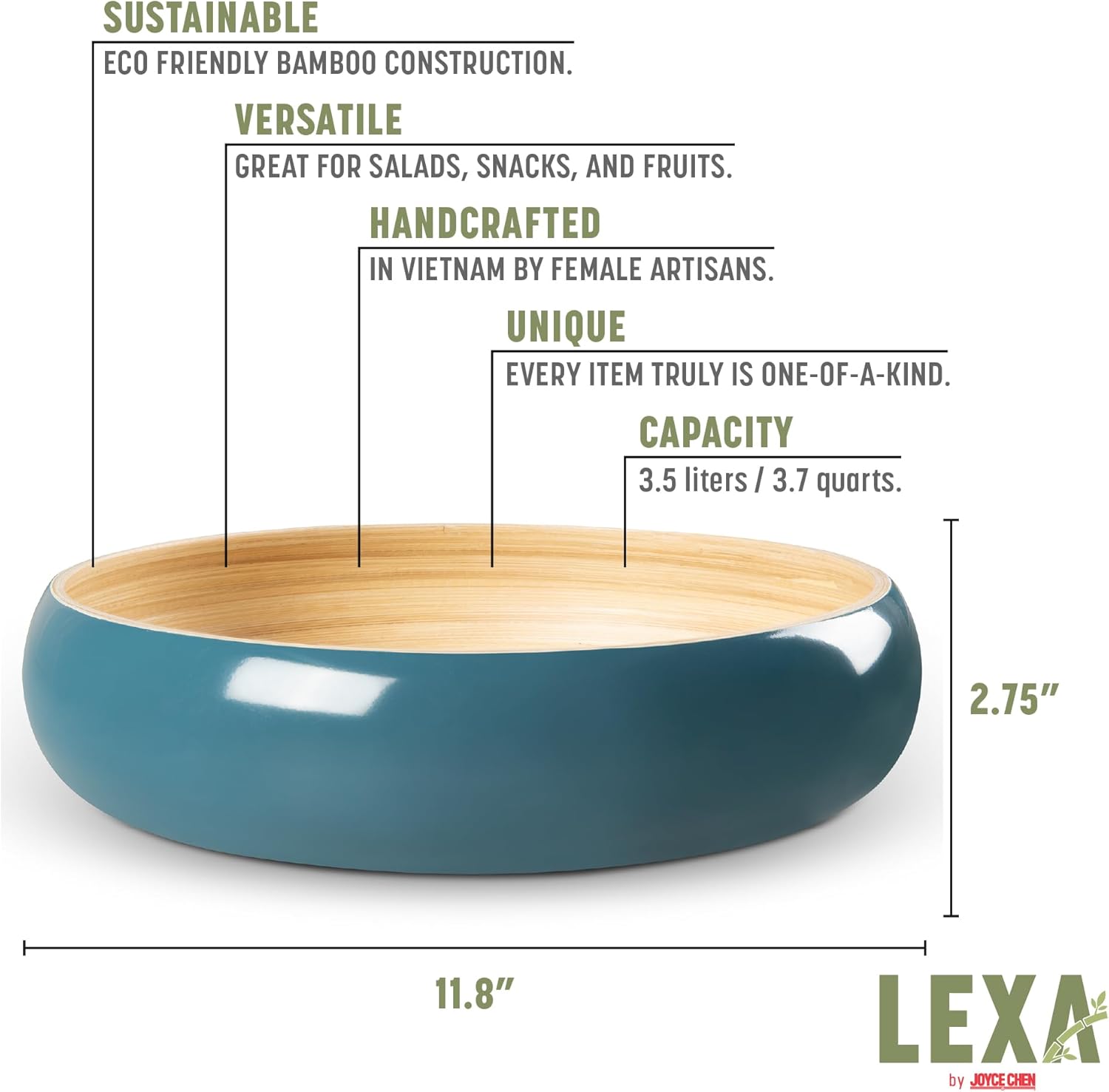 Joyce Chen Lexa Bamboo Fruit Bowl – Navy – 12 Inch