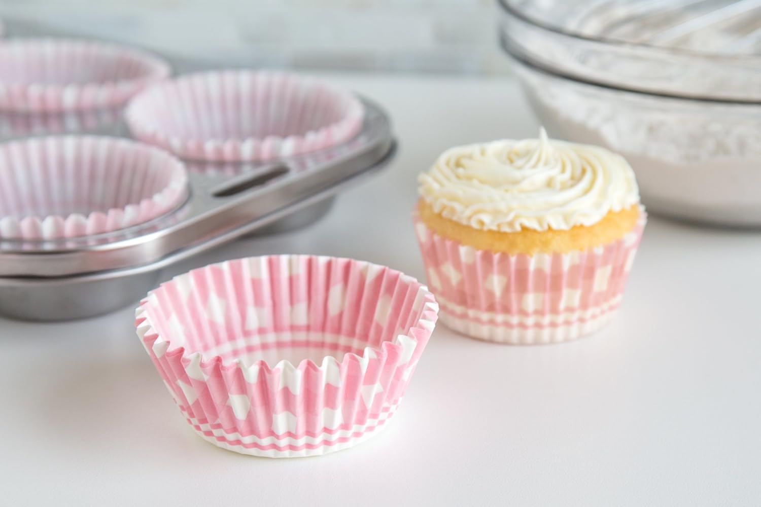 Fox Run Pink Gingham Bunny Baking Cup Set of 50