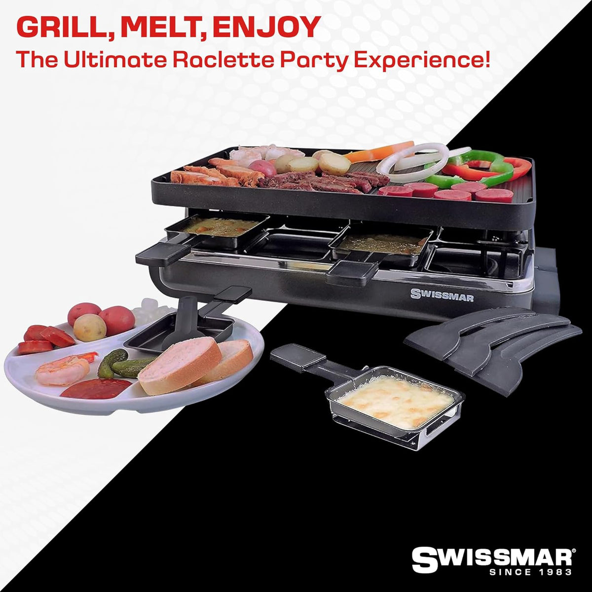 Swissmar Classic 8-Person Raclette Grill – Nonstick Aluminum Plate – Black by Kitchen Niche