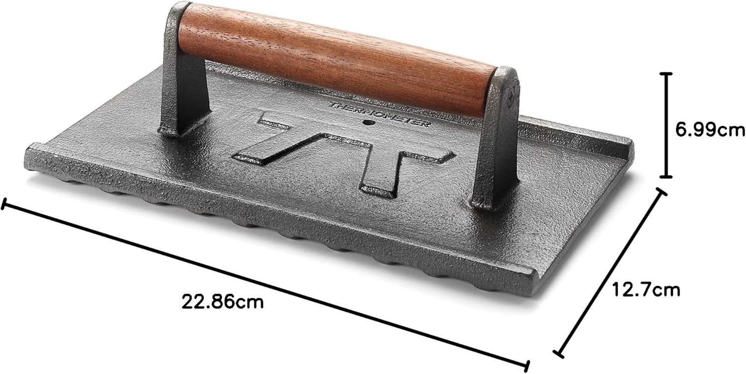 Outset Rectangular Cast Iron Grill Press – 9" × 5"