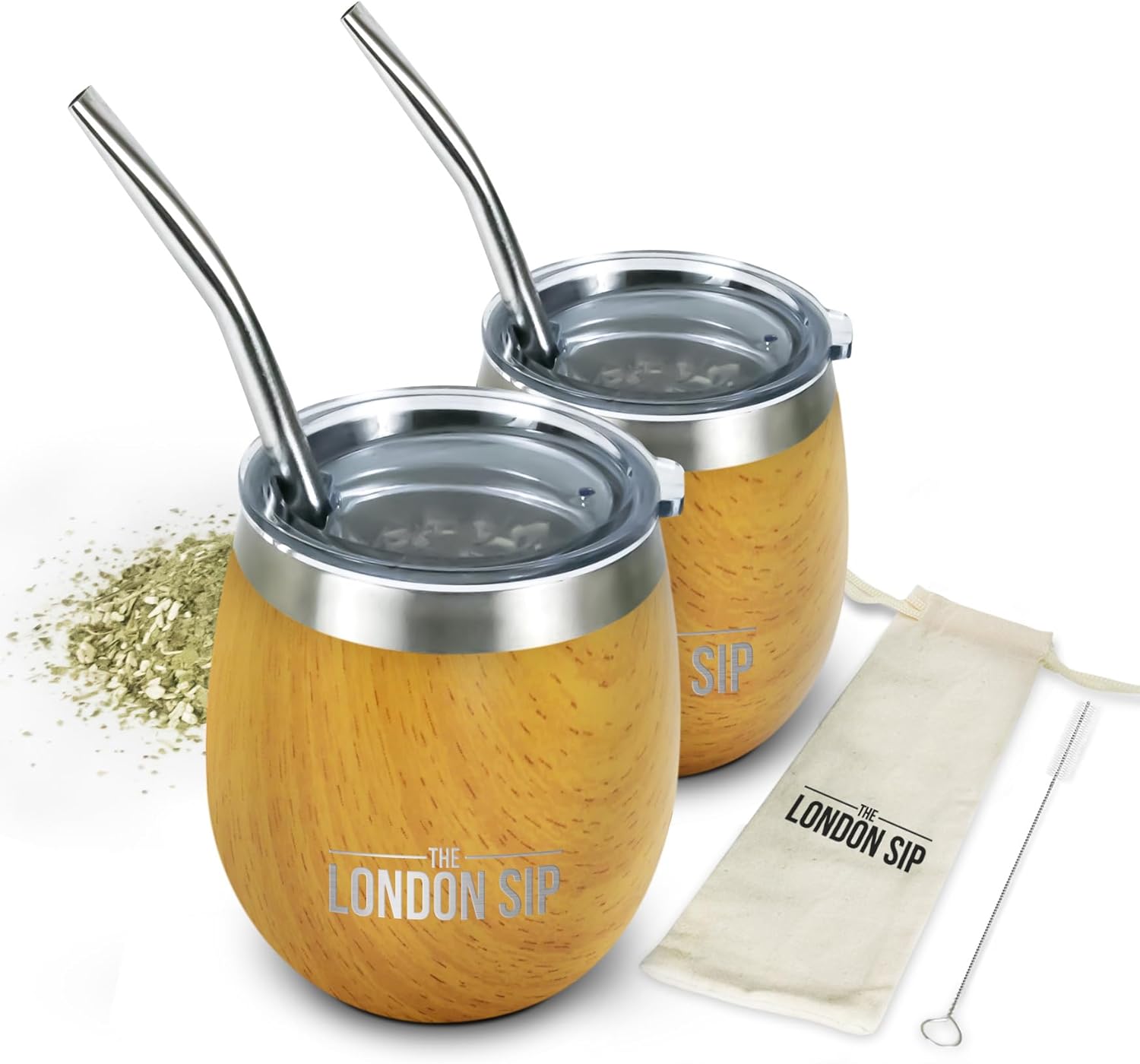 London Sip Yerba Mate Cup 2-Pack Set – Light Burl Wood – 8 oz