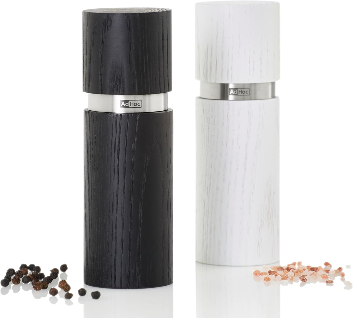 AdHoc Textura Salt and Pepper Mill Set – Black / White – 6" / 15 cm