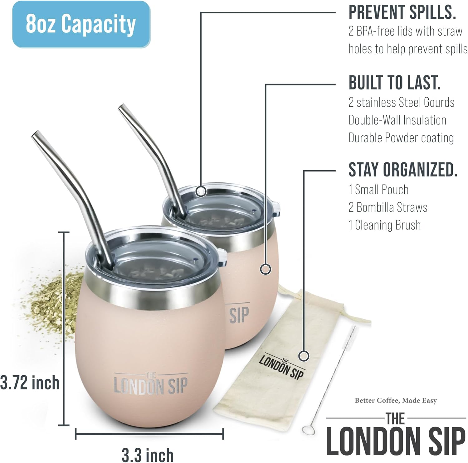 London Sip Yerba Mate Cup 2-Pack Set – Safari Beige – 8 oz