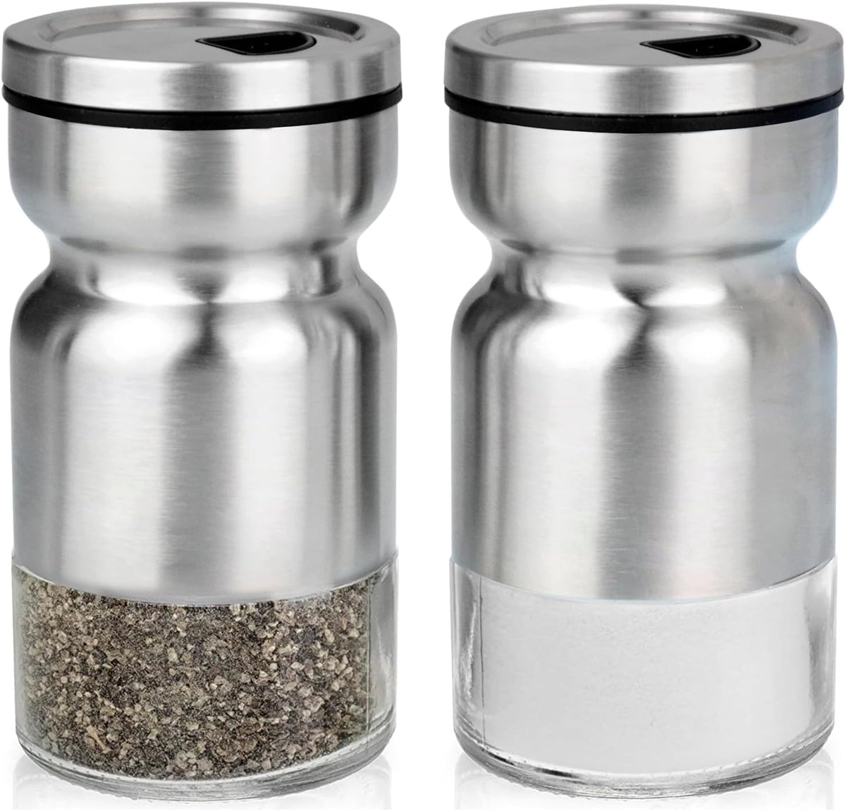 Cuisinox Salt and Pepper Shaker Set in Satin Stainless Steel with Caddy – 7 x 15cm by Kitchen Niche
