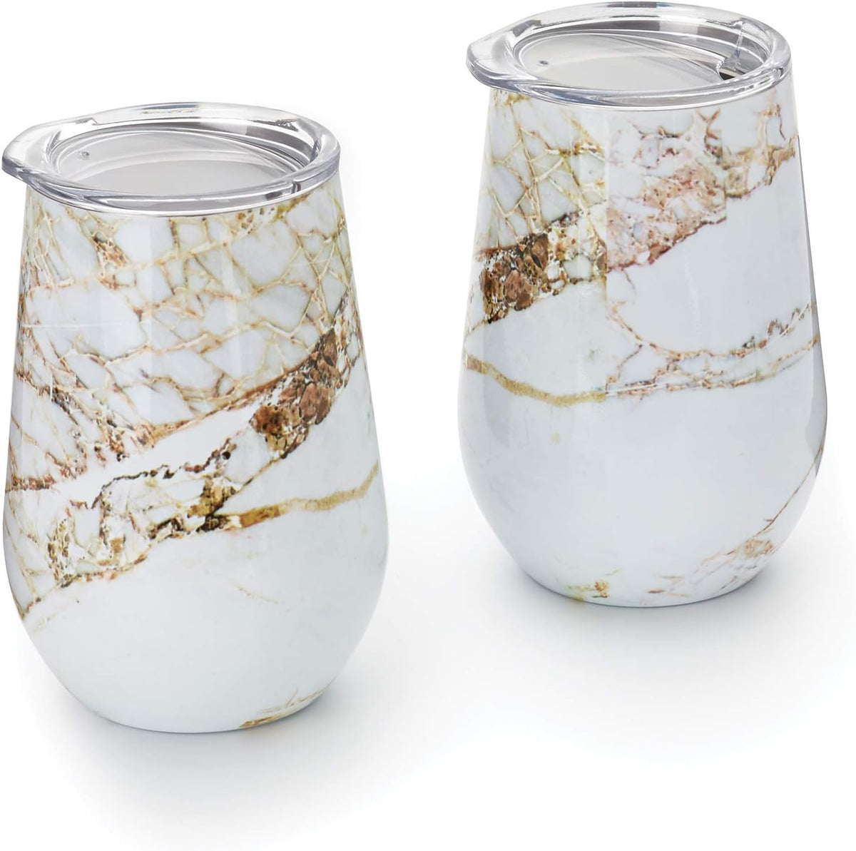 Outset Double Wall Wine Tumblers with Lids – Copper &amp; Marble Set of 2