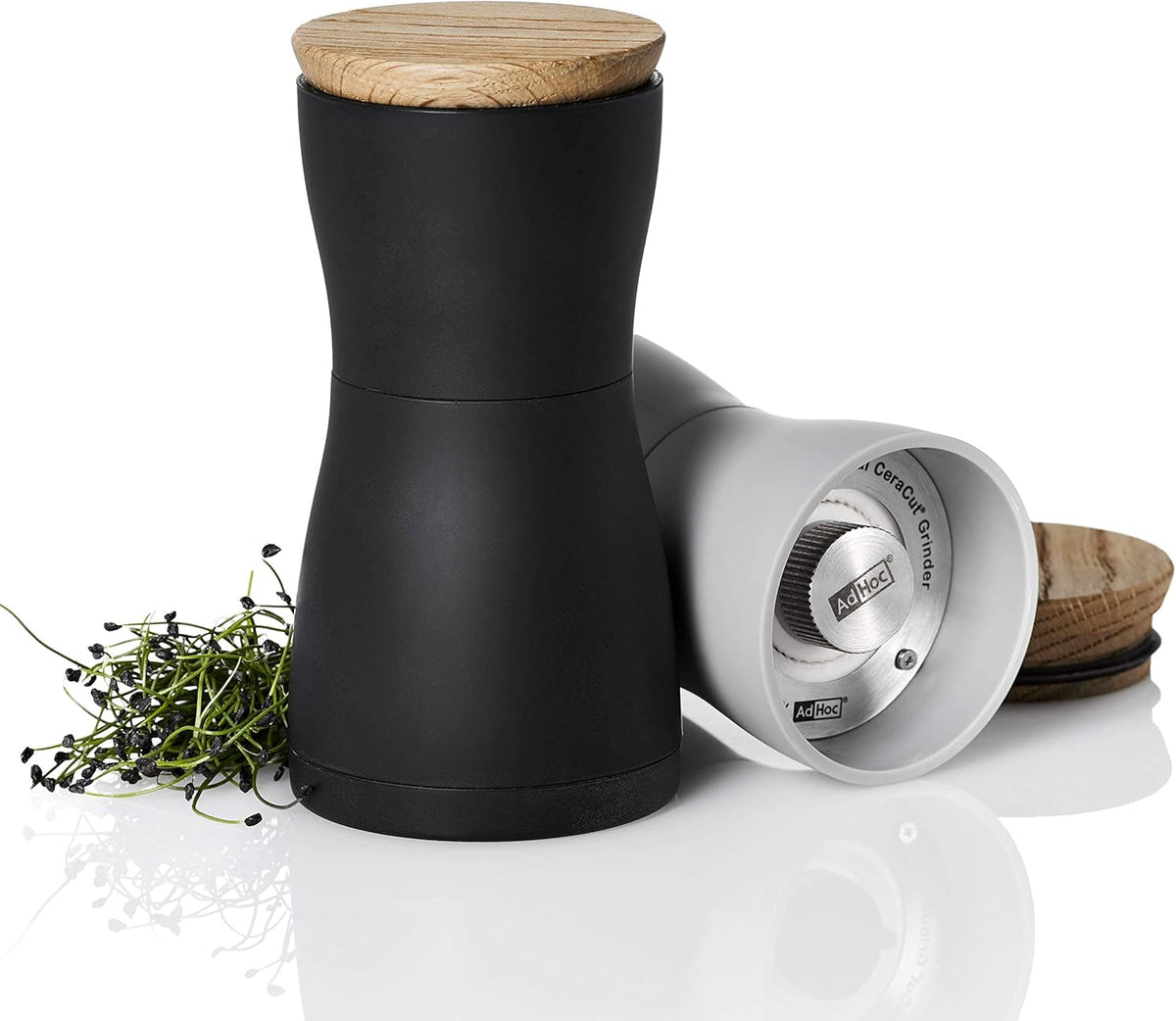 AdHoc Twin Salt and Pepper Mill Set – Black & Grey – 5.2" / 13.2 cm by Kitchen Niche