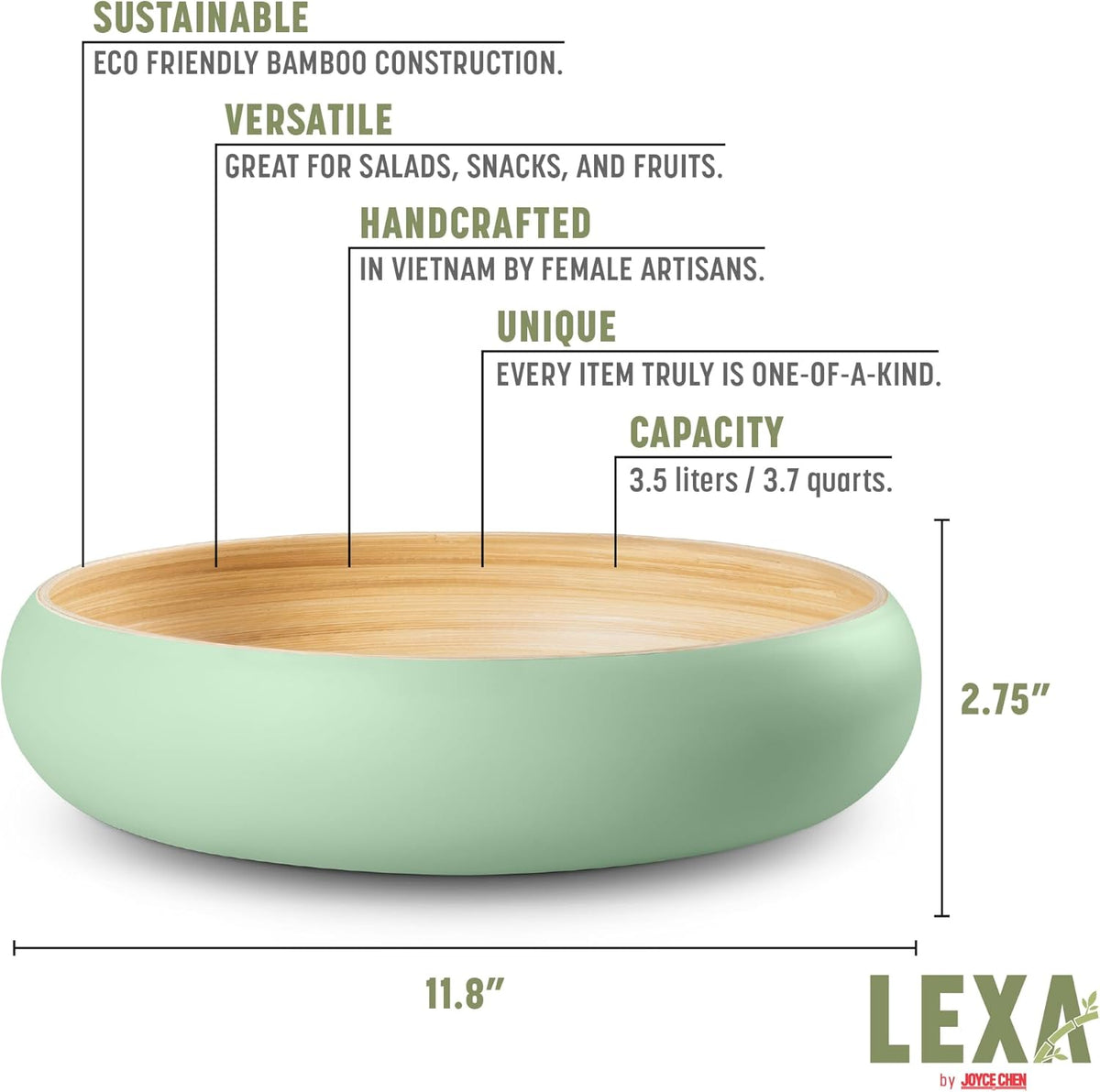 Joyce Chen Lexa Bamboo Fruit Bowl – Sage – 12 Inch