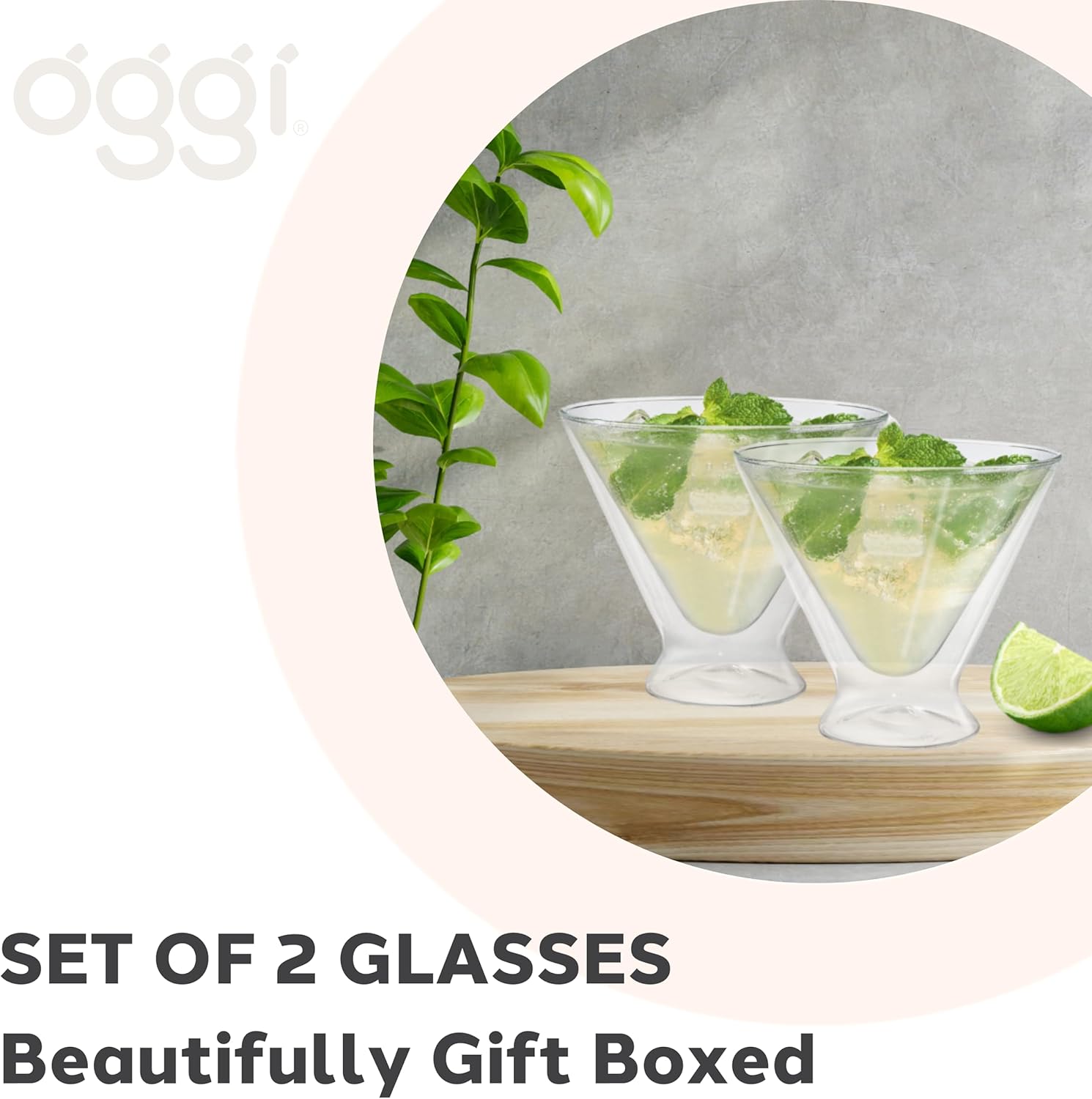 Oggi Set of 2 Double-Wall Martini Glasses