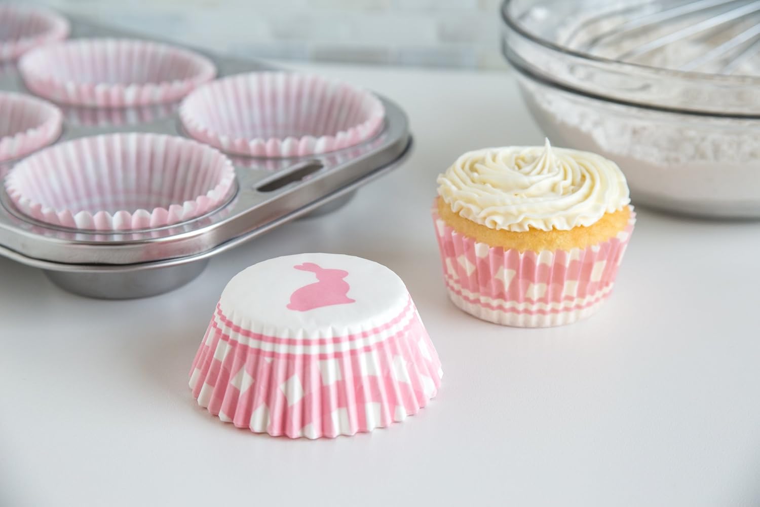 Fox Run Pink Gingham Bunny Baking Cup Set of 50