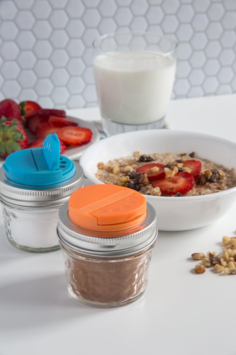Jarware Spice Lids Set of 2 - Orange and Blue