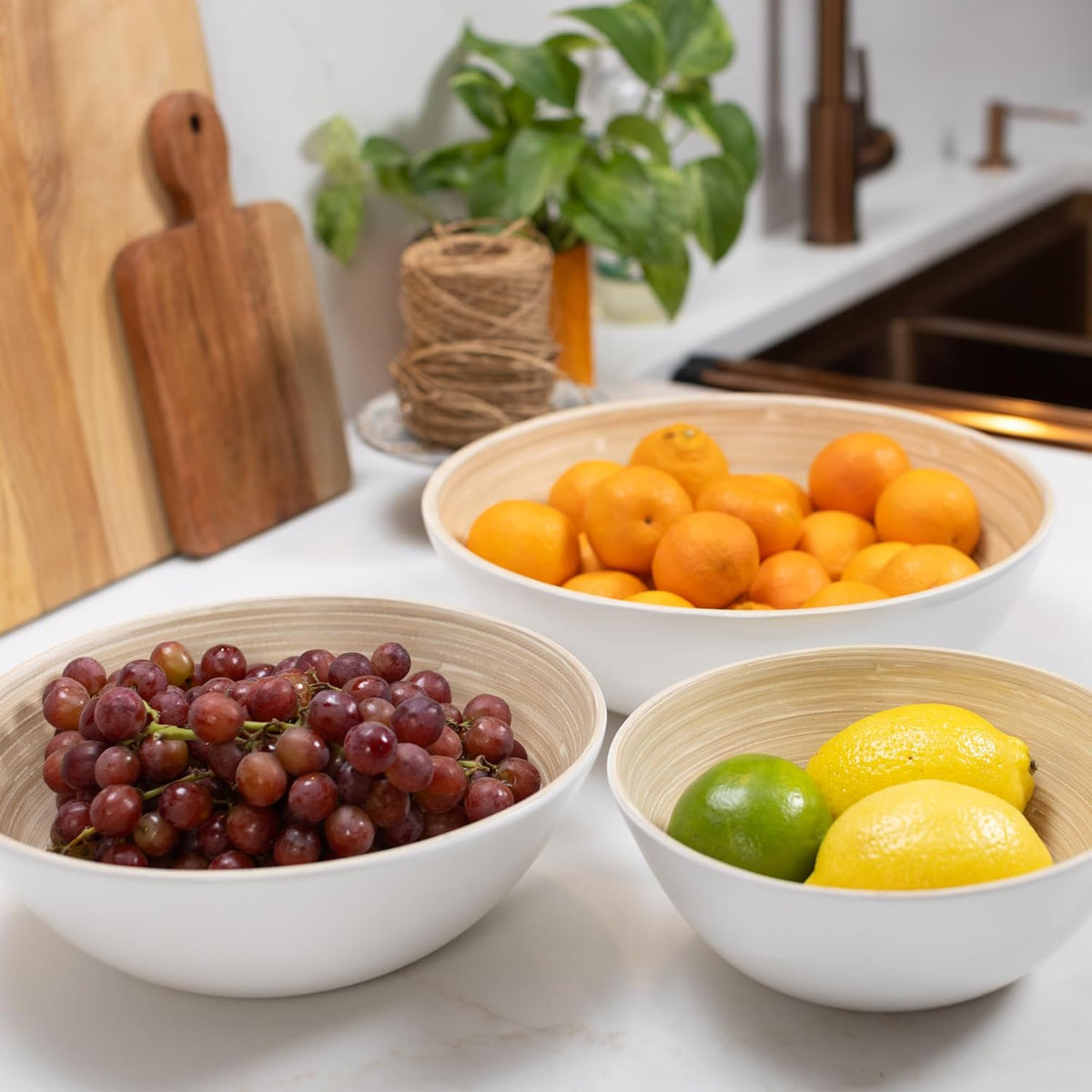 Joyce Chen Lexa Bamboo Bowl Set – White – 8, 10 & 12 Inch – Set of 3