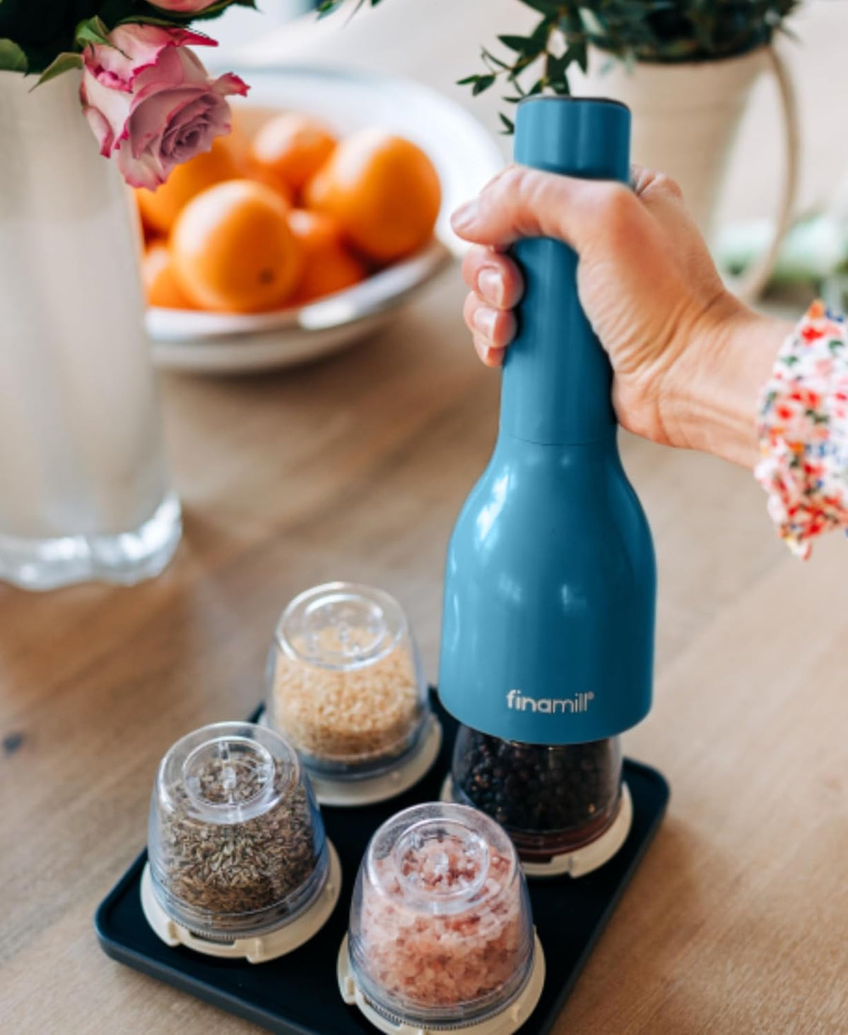 FinaMill Electric Pepper & Spice Grinder with 2 Pods – Ocean Blue