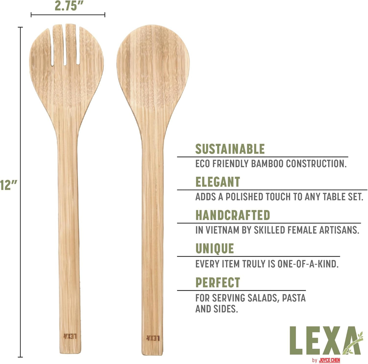 Joyce Chen Lexa Bamboo Salad Utensil Set – Natural – 12 Inch