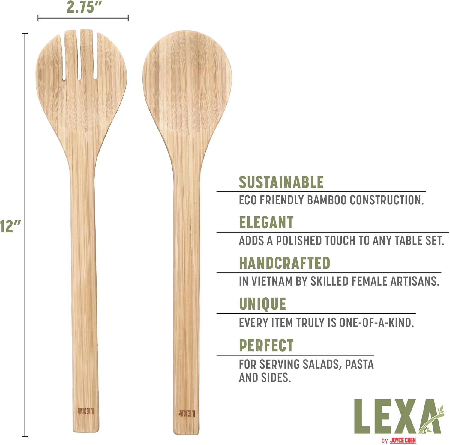 Joyce Chen Lexa Bamboo Salad Utensil Set – Natural – 12 Inch