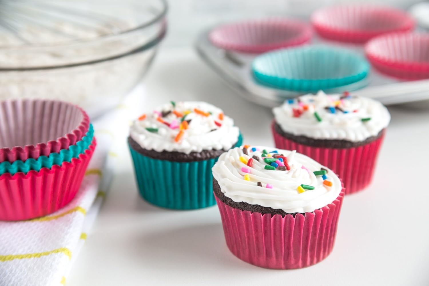 Fox Run Pink-Purple-Teal Baking Cups Set of 75