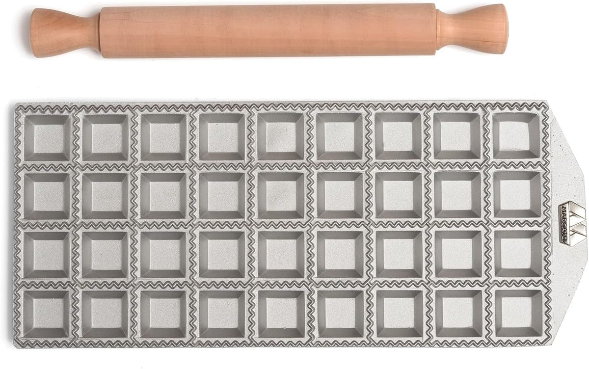 Marcato Premium Ravioli Maker Mold with Rolling Pin – 3.5 cm / 1.37"