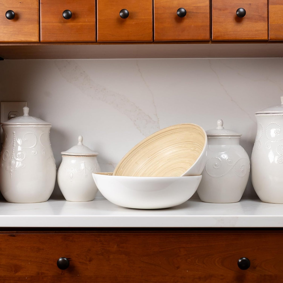 Joyce Chen Lexa Bamboo Salad Bowl – White – 12 Inch – Set of 2
