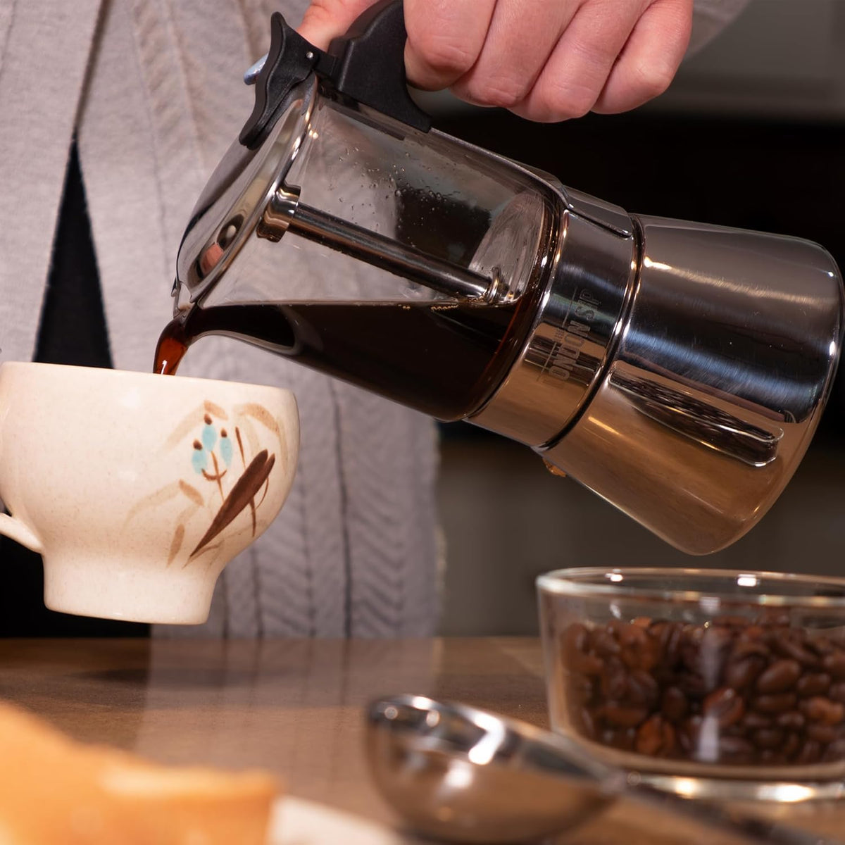 London Sip Stainless Steel Espresso Maker – Glass Carafe – 3 Cup