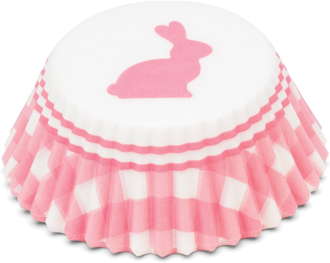 Fox Run Pink Gingham Bunny Baking Cup Set of 50