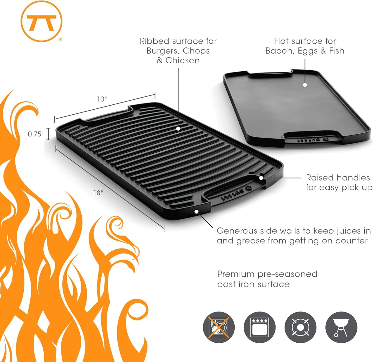 Outset Reversible Cast Iron Griddle