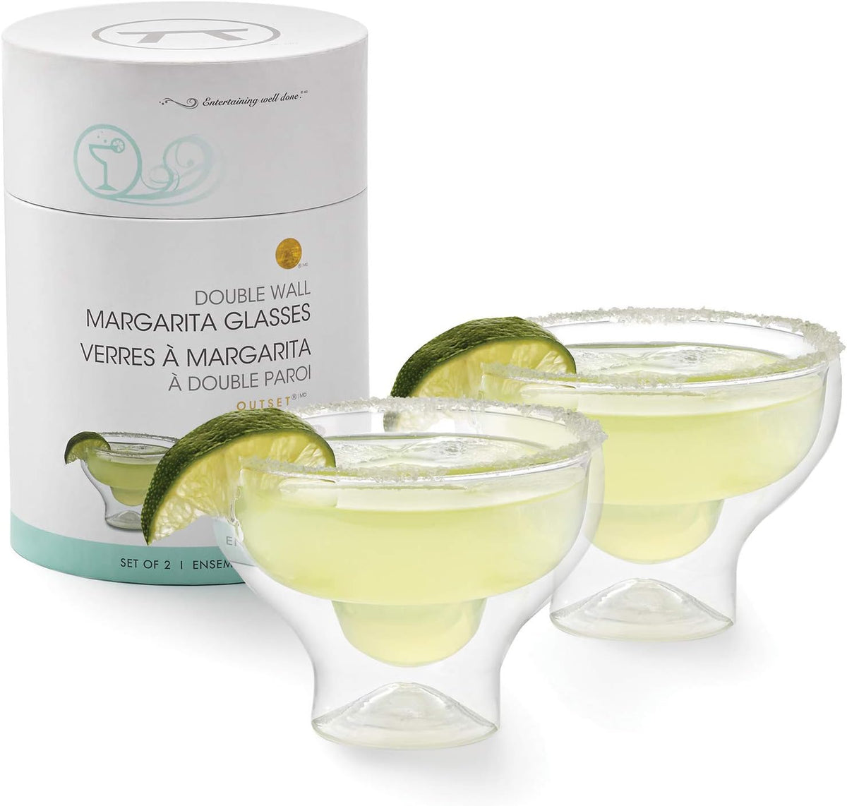Outset Double Wall Margarita Glasses Set of 2 – Borosilicate Glass
