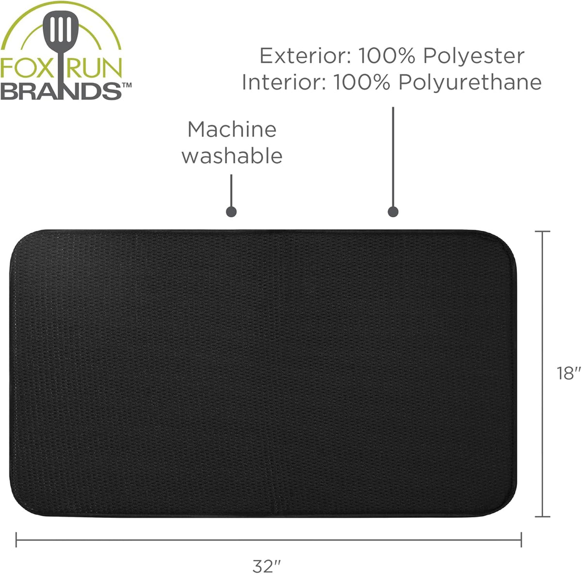 Fox Run Dish Drying Mat 18x32 Black