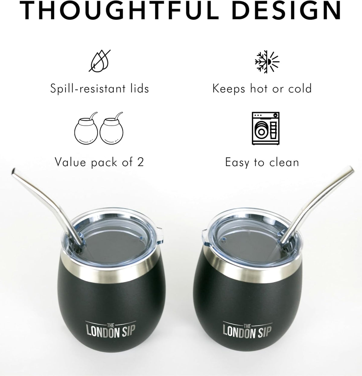 London Sip Yerba Mate Cup 2-Pack Set – Black – 8 oz