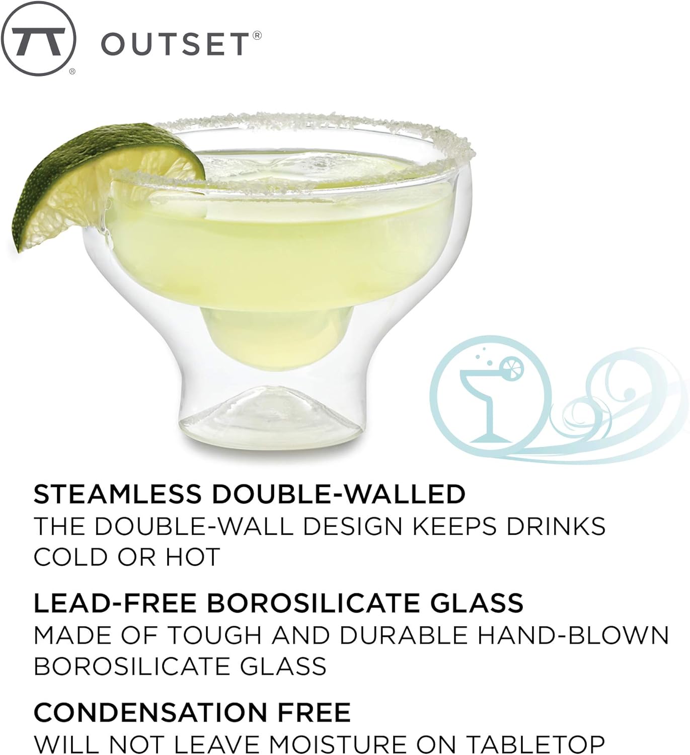 Outset Double Wall Margarita Glasses Set of 2 – Borosilicate Glass
