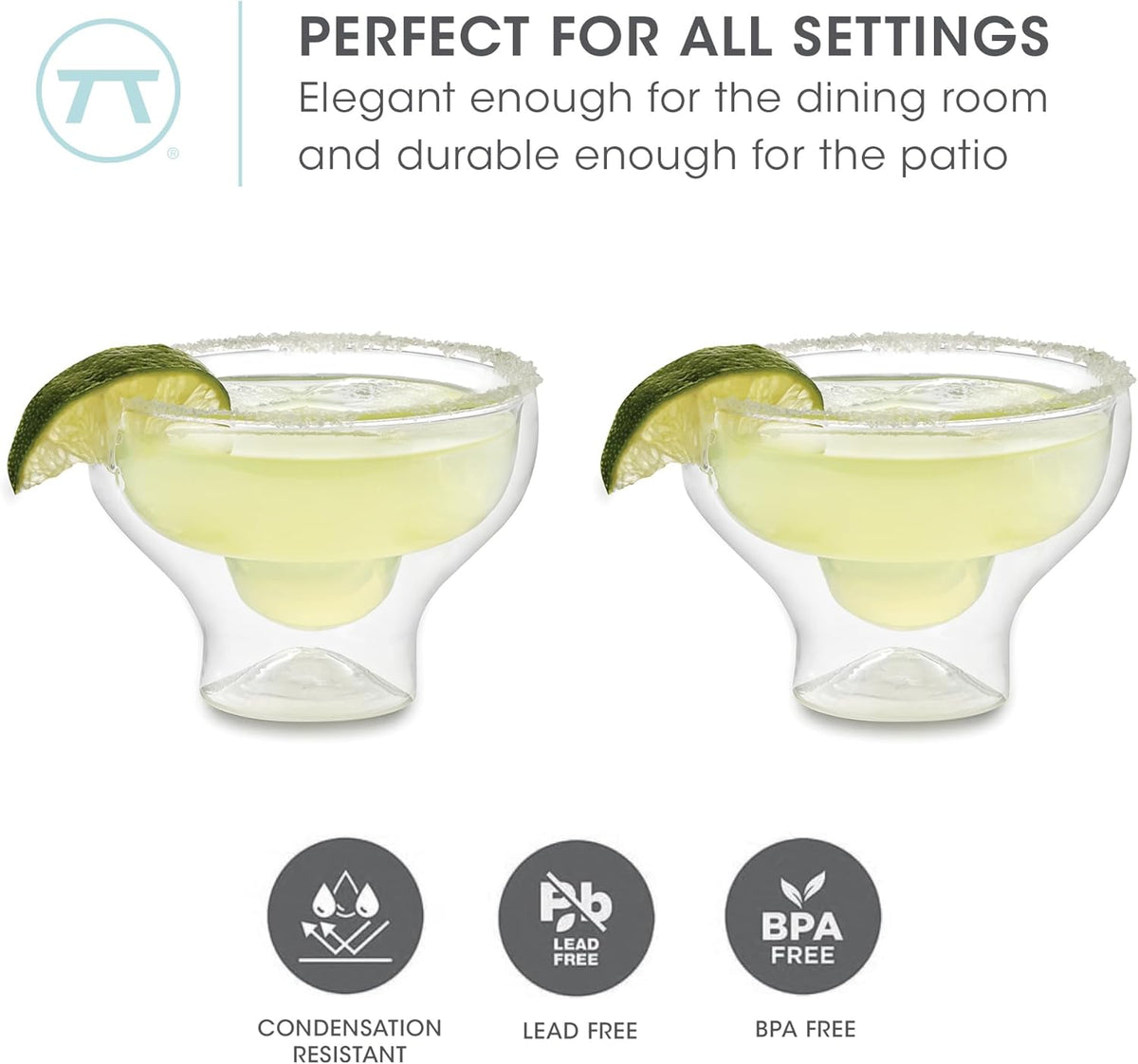 Outset Double Wall Margarita Glasses Set of 2 – Borosilicate Glass