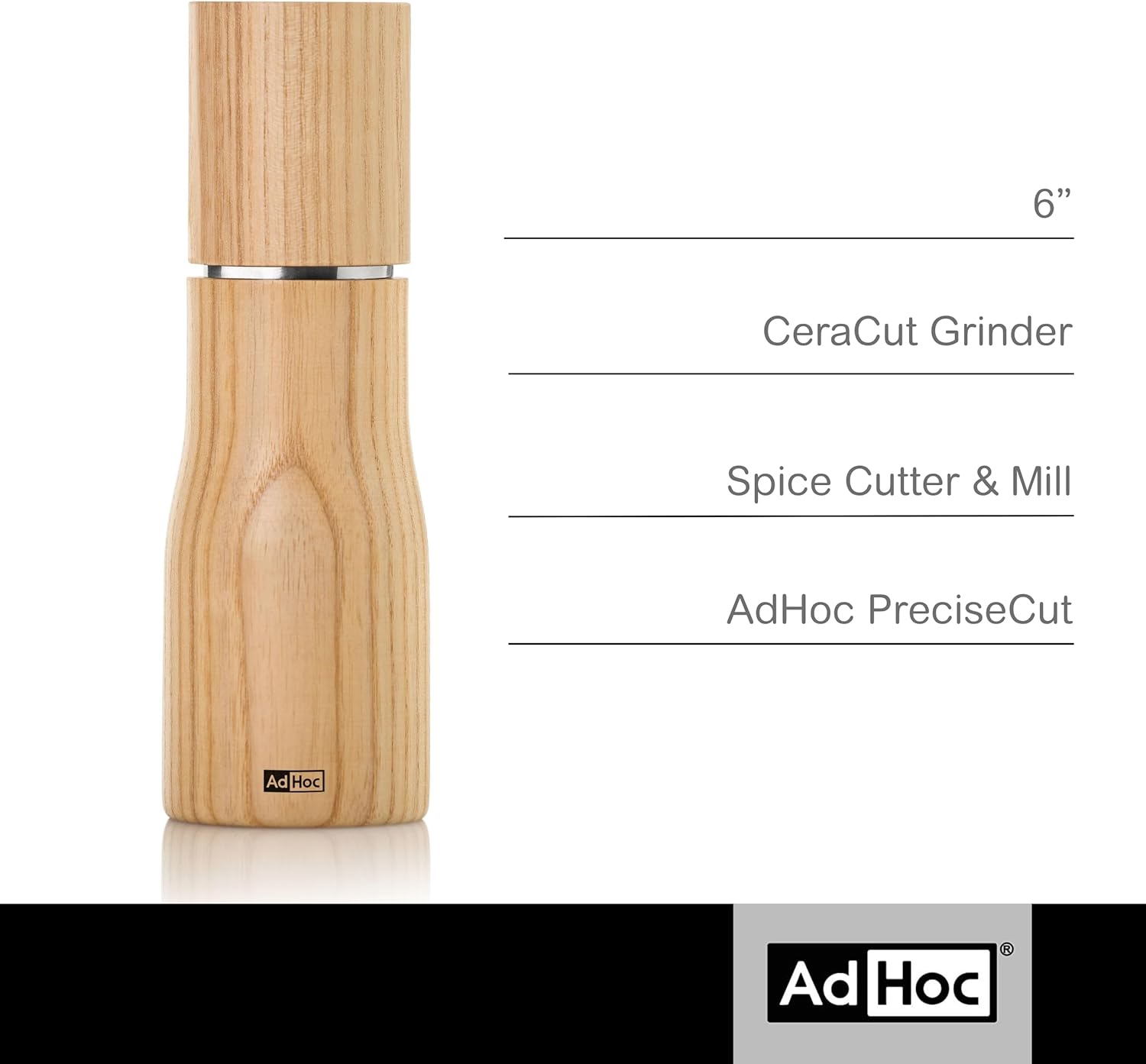 AdHoc Levo Salt and Pepper Mill – Light Ash Wood – 6" / 15 cm