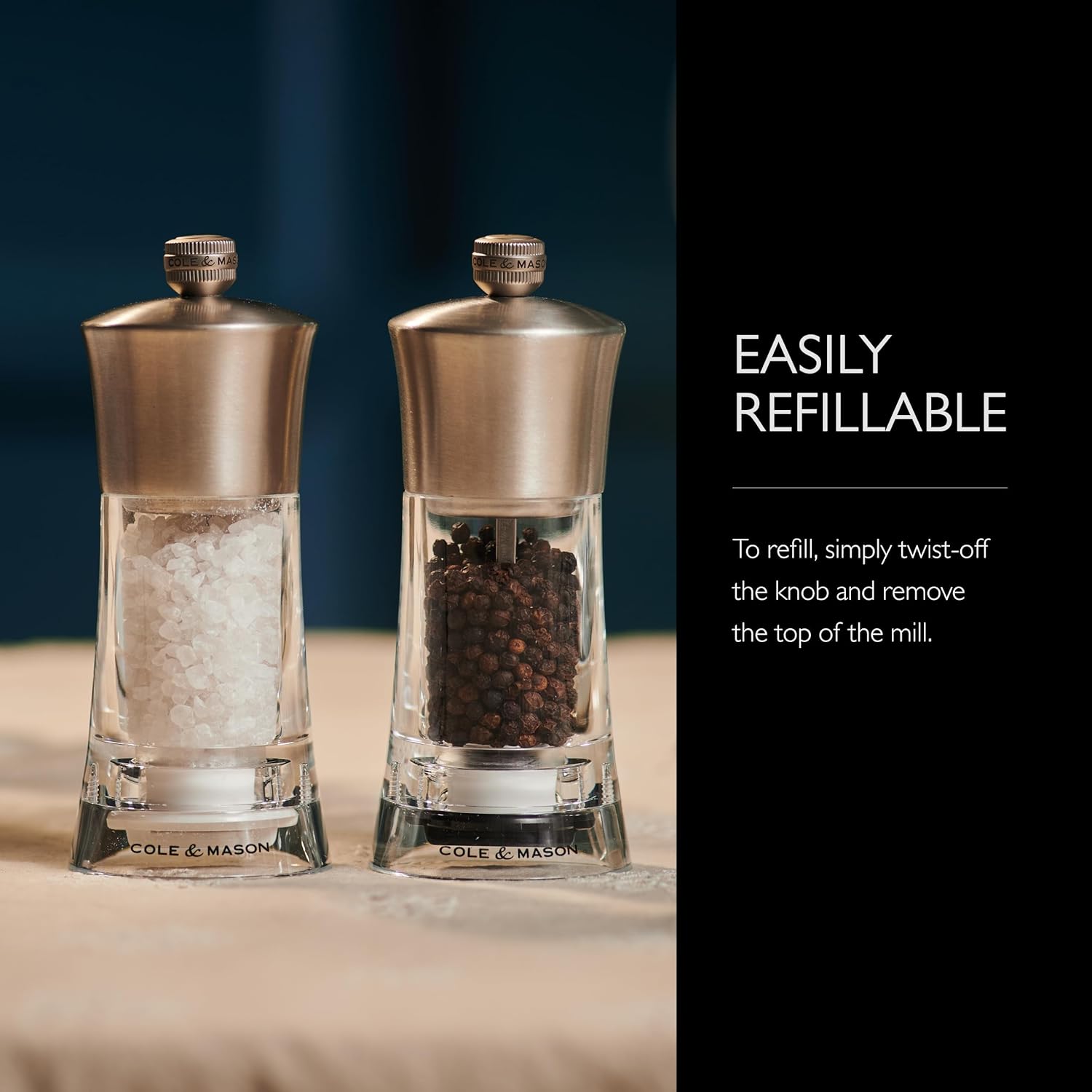 Cole & Mason Bromley Salt & Pepper Mill Gift Set – Acrylic & Stainless Steel – 6" / 15 cm