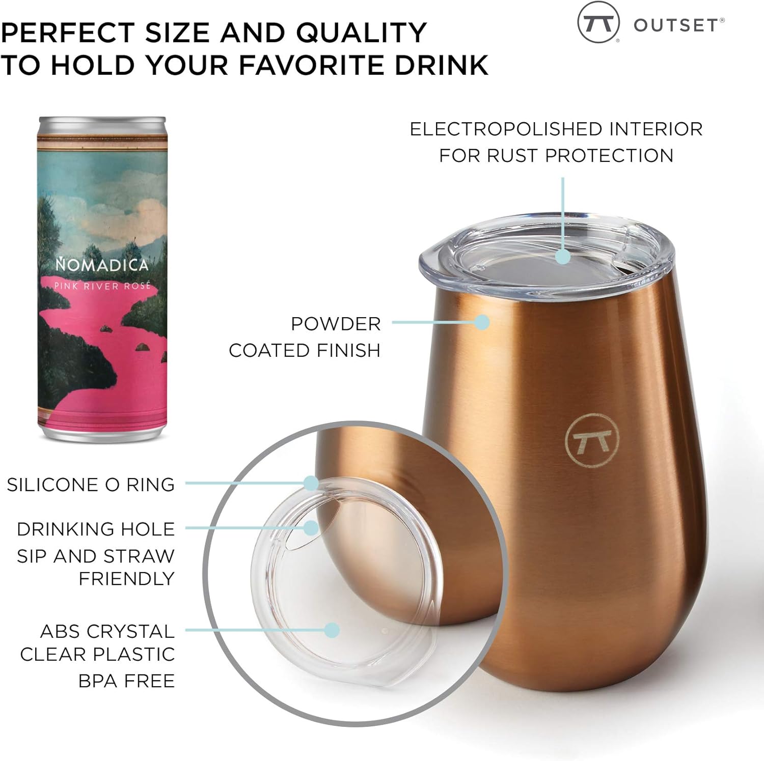 Outset Double Wall Wine Tumblers with Lids – Copper & Marble Set of 2