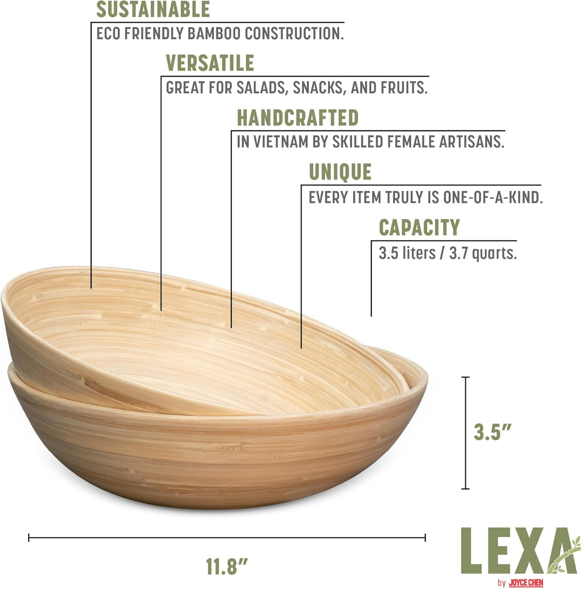 Joyce Chen Lexa Bamboo Salad Bowl – Natural – 12 Inch – Set of 2